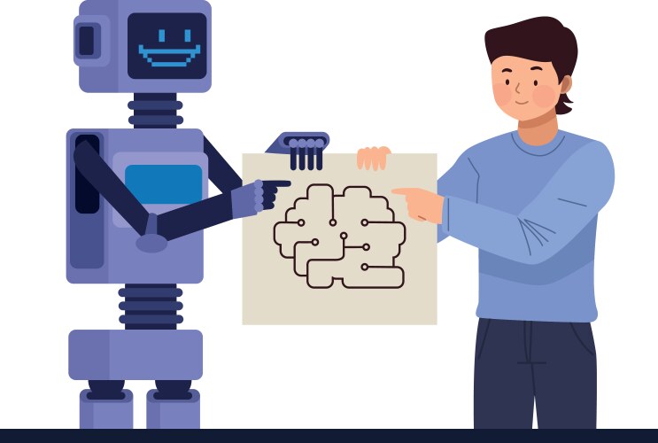 Man is working with artificial intelligence vector image