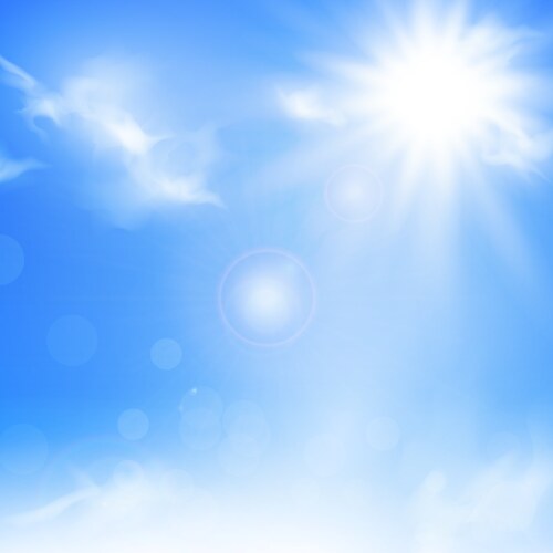 Blue sky with sun and lens flare Royalty Free Vector Image