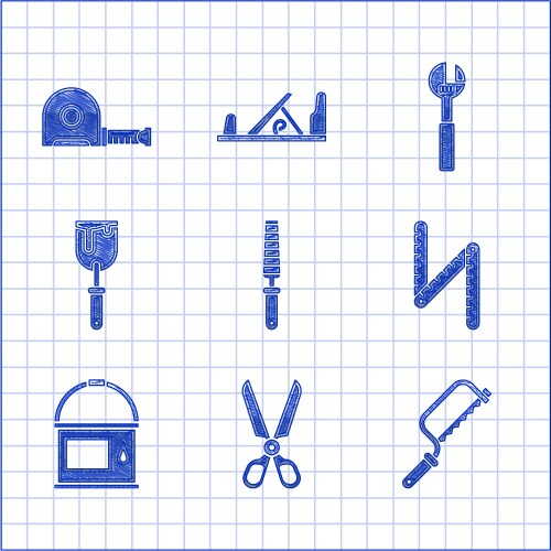 Set chisel tool for wood scissors hacksaw vector image