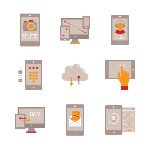 Set of mobile tech icons and concepts in flat vector image