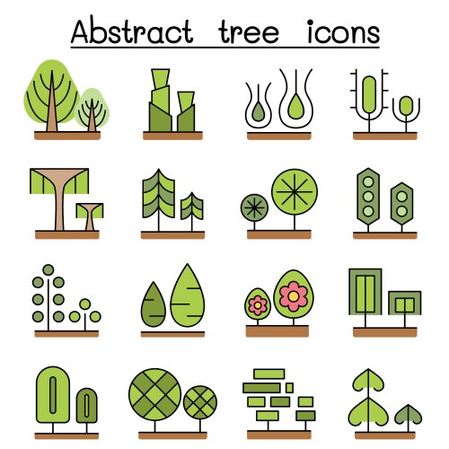 Abstract tree icon set in color line style vector image