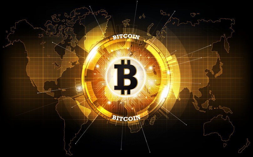 Digital Bitcoin Globe with World Map vector image