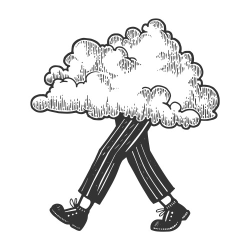 cloud walks on its feet sketch engraving vector image