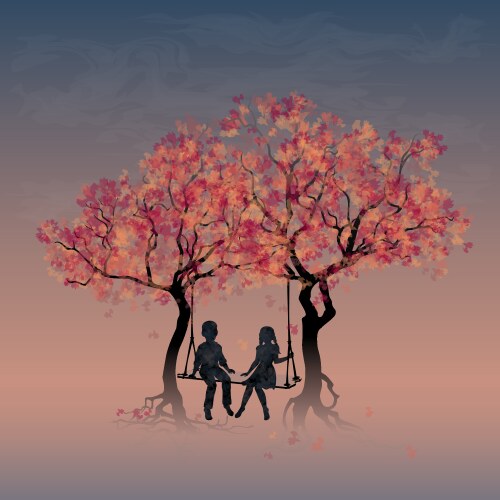 couple on a swing between trees vector image