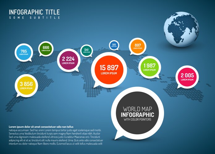 World map with simple pointer marks speech bubbles vektorbild
