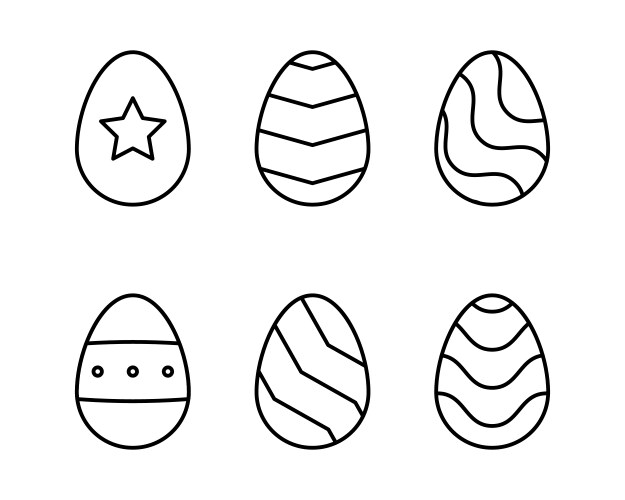 Easter eggs set lineart with ornament vector image