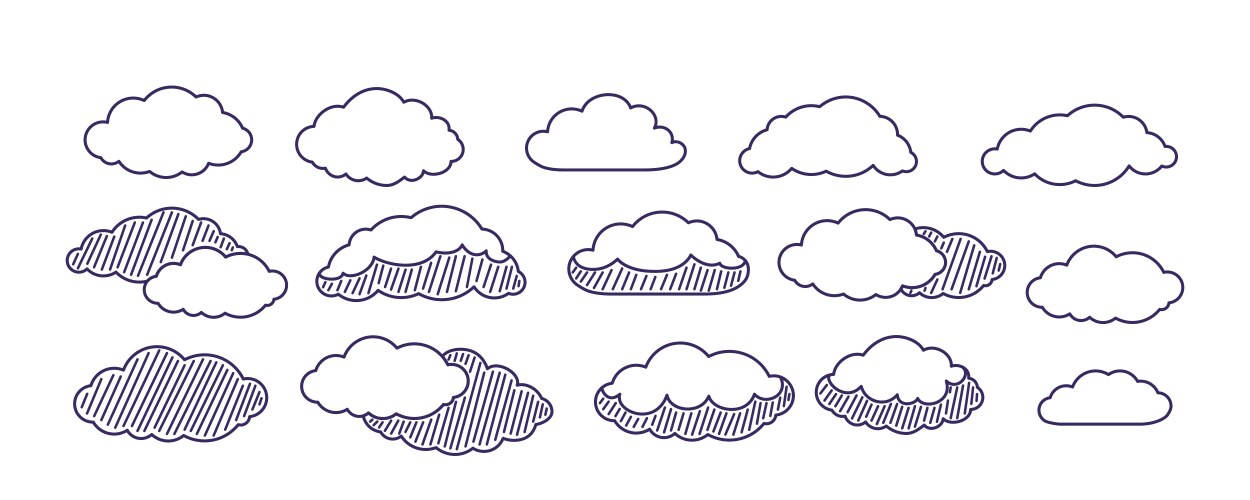 Line cloud set linear clouds vector image