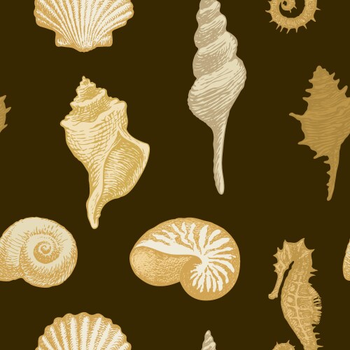 Seamless pattern with seashells various shapes vector image