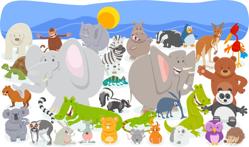 Cartoon animal characters crowd background Vector Image