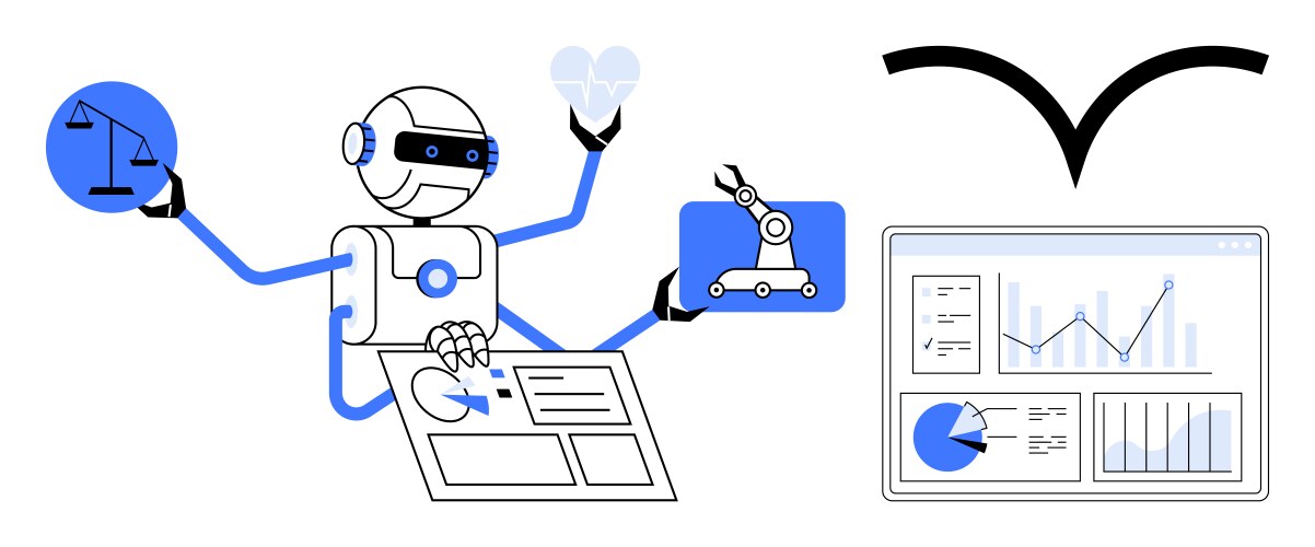 Robot integrating ai analytics and automation vector image