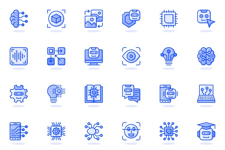 Artificial intelligence web flat line icon bundle vector image