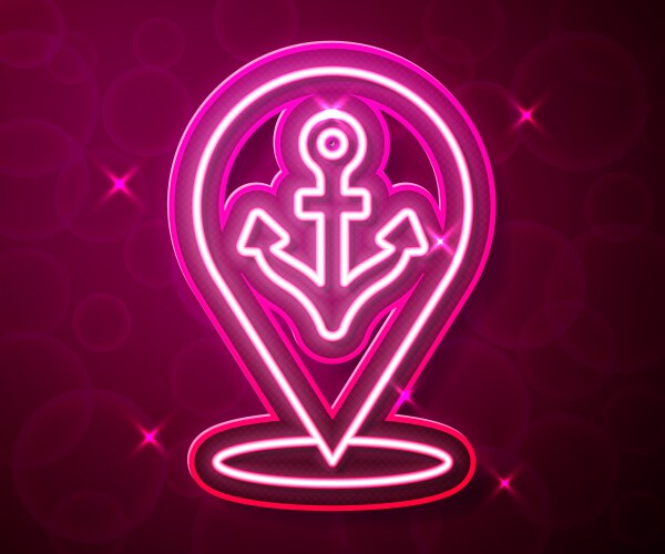 Glowing neon line map pointer with anchor icon vector image