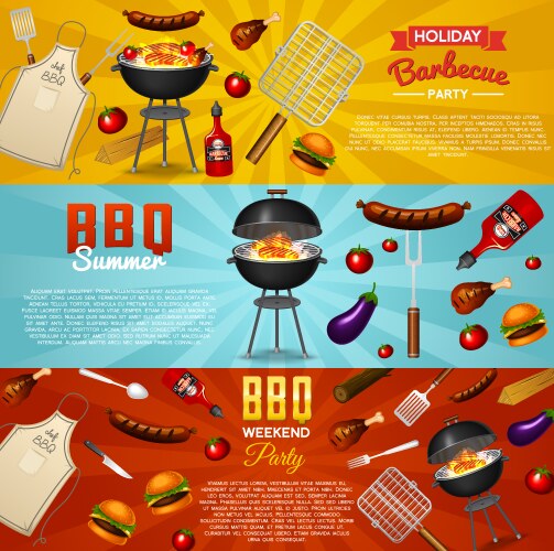 Barbecue grill elements set isolated on red Vector Image