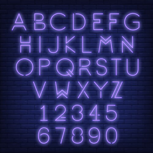 English alphabet and numbers neon sign Vector Image