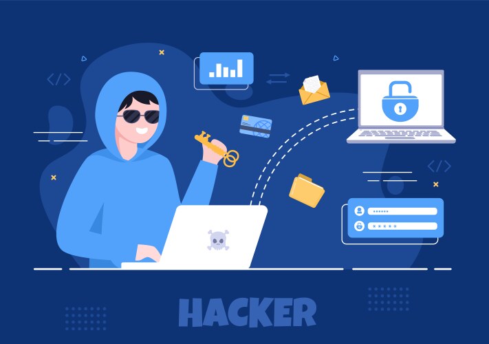 Hacker using computer server to activity hacked vektorbild