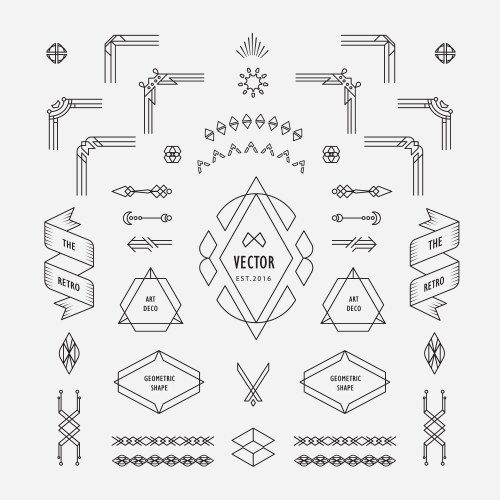 set vintage linear thin line art deco retro vector