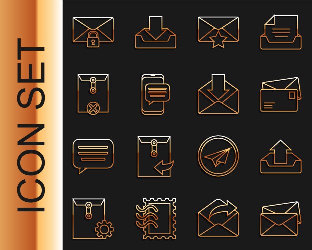Set line envelope upload inbox with star chat vector image