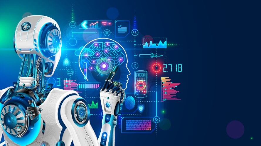 Robot or cyborg programming artificial vector image