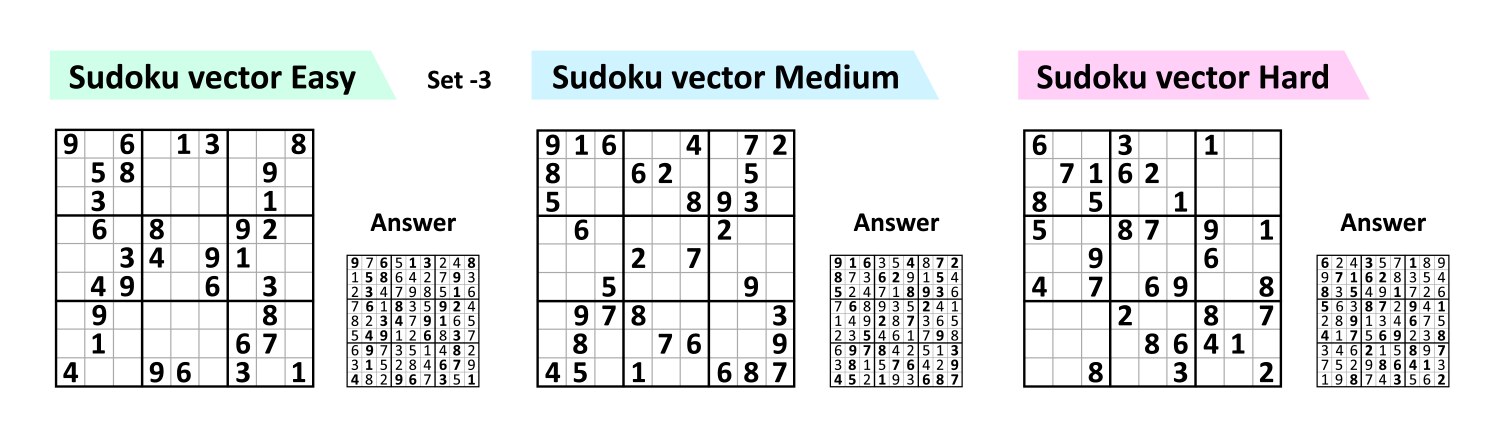 Collection sudoku game with answers different vektorbild