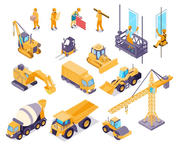 Isometric industrial buildings workers delivery Vector Image