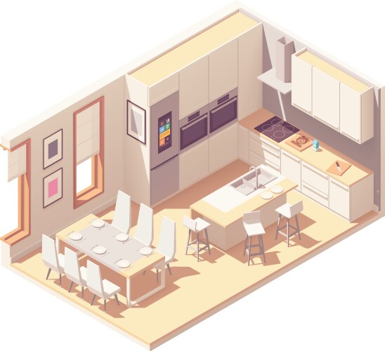 Realistic isometric kitchen Royalty Free Vector Image