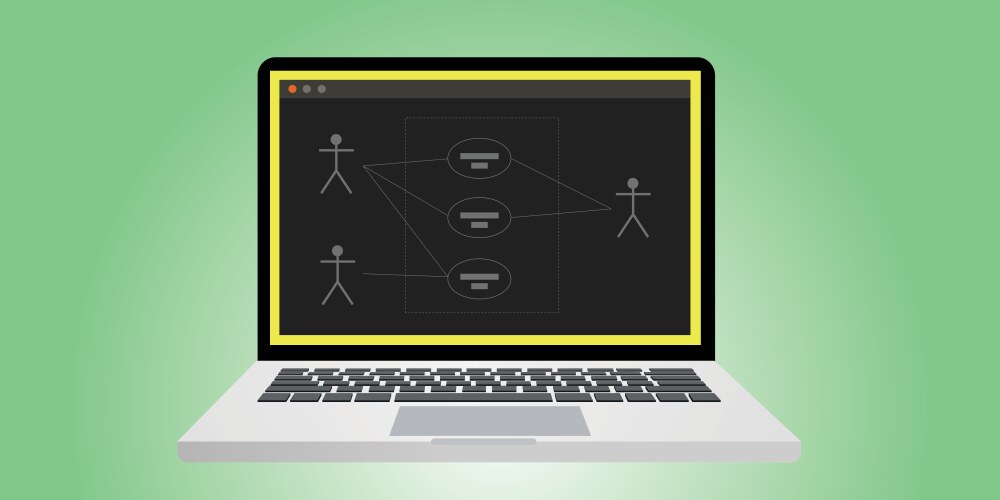 Uml unified modelling language use case diagram vector image