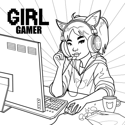 Asian girl gamer or streamer with cat ears vector image