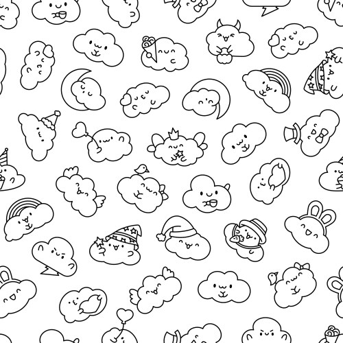 Cute and kawaii cloud seamless pattern coloring Vector Image
