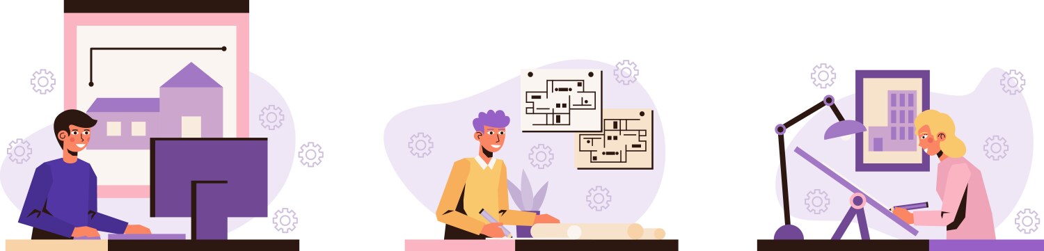 Man working on computer in architect program male vector image