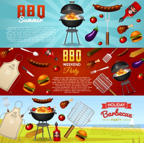 Barbecue grill elements set isolated on red Vector Image