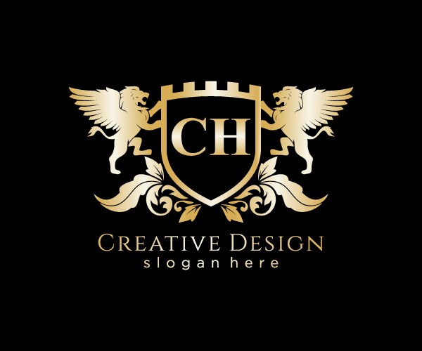 Ch letter initial with lion royal logo template Vector Image