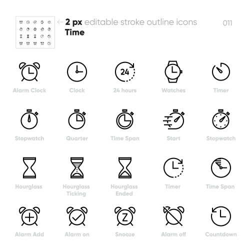 Set time and clock line unified icons includes vector image