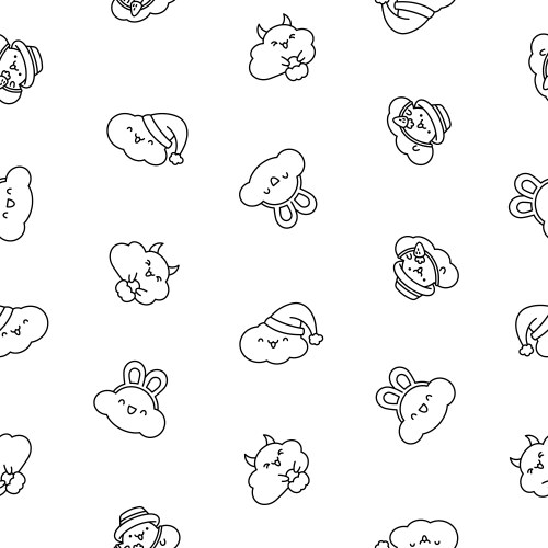 Cute and kawaii cloud seamless pattern coloring Vector Image