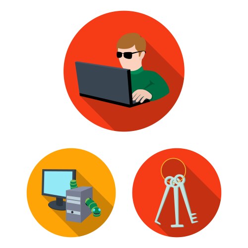 Hacker and hacking flat icons in set collection vector image