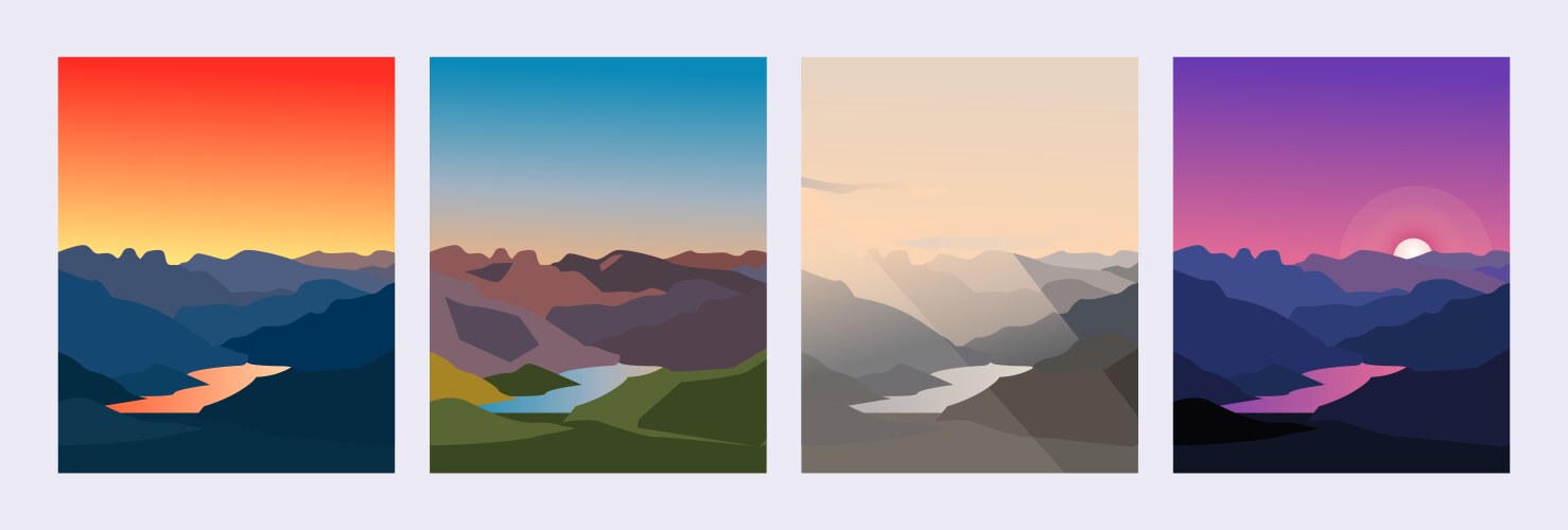 set graphic mountain landscapes vector image