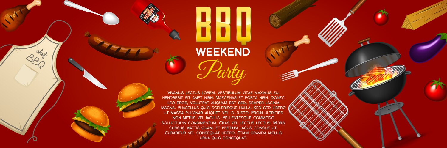 Barbecue grill elements set isolated on red Vector Image