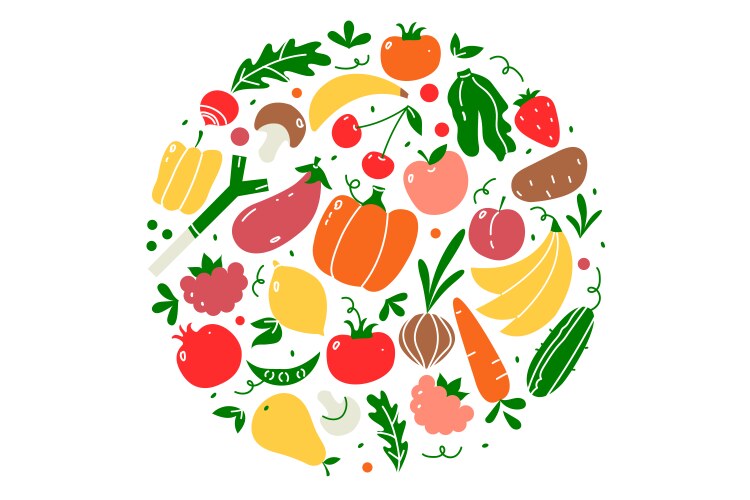 vegan food doodle set vector image