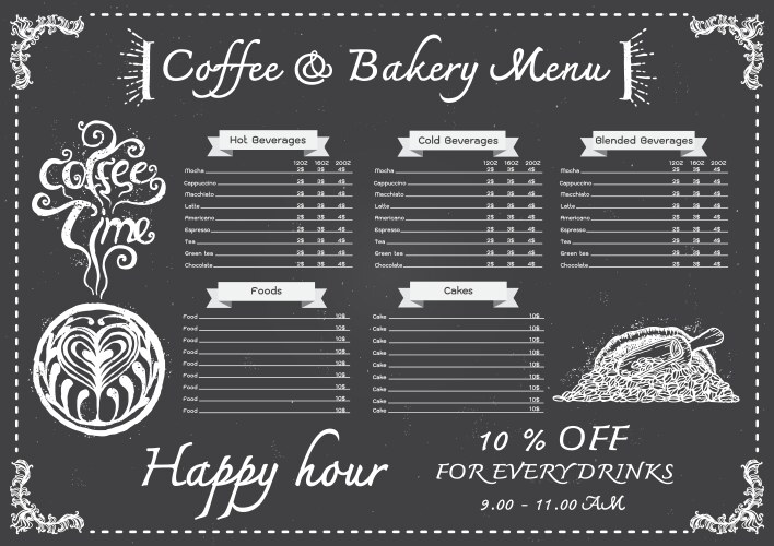 coffee menu on chalkboard vector image