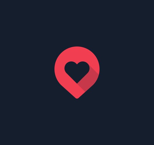 Red pin button with heart flat icon map pointer vector image