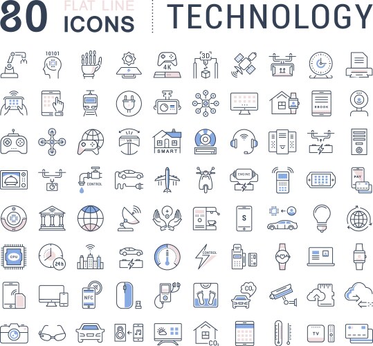Set flat line icons technology Royalty Free Vector Image