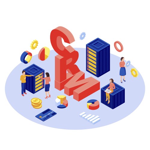 Crm database server isometric client data vector image