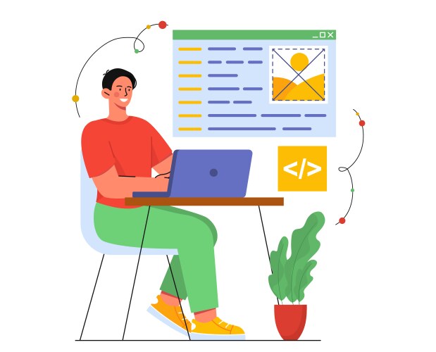 Programmer working at code concept vector image