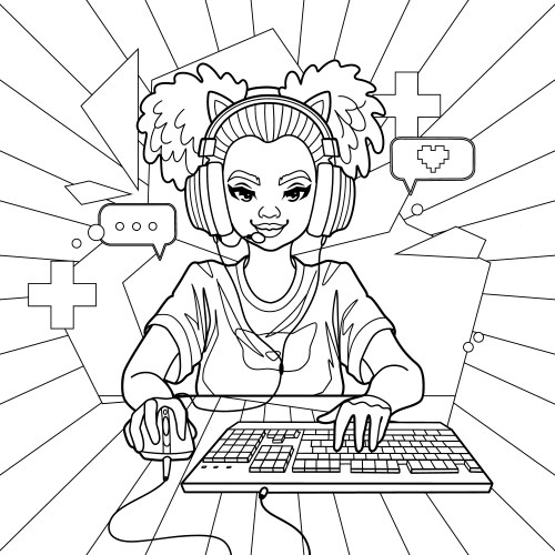 african girl gamer or streamer with cat ears vector image