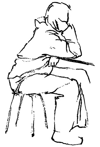 Freehand drawing person sitting at table Vector Image