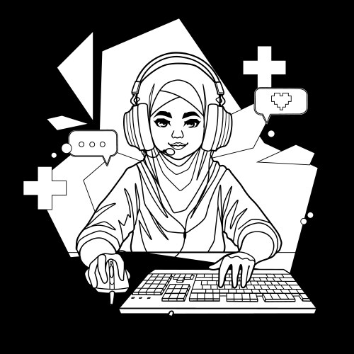 muslim girl gamer or streamer with cat ears vector image