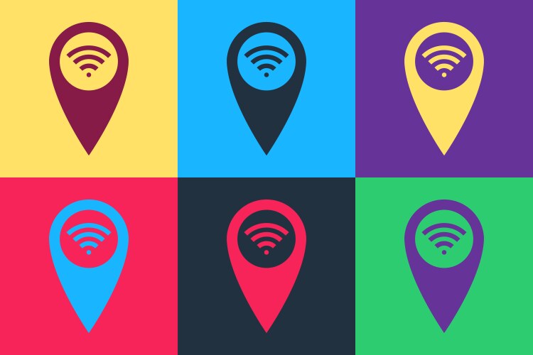 Pop art pointer map with wifi internet signal vector image