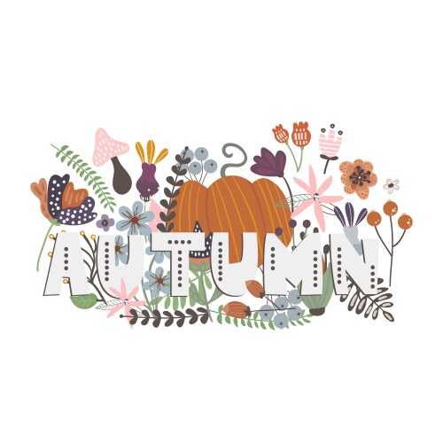 autumn card with pumpkin flowers leaves vector