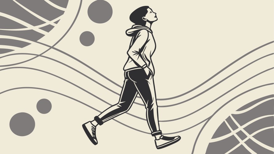 Person running with dynamic abstract lines design vector image