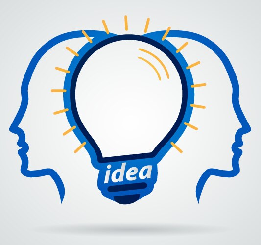 thinking head lamp illuminating brain unity vector