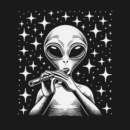 Grey Alien Flute Player Vector Image